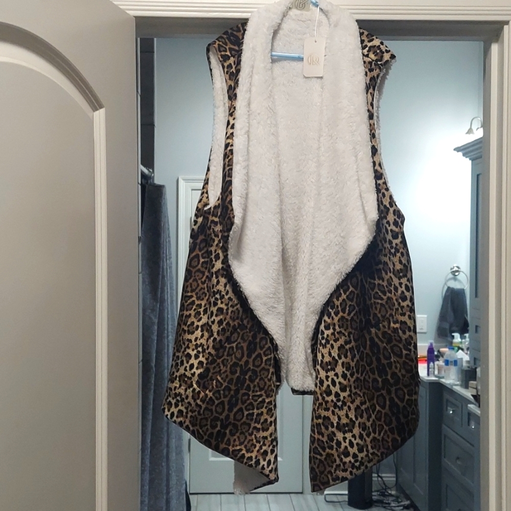 Leopard print fur vest